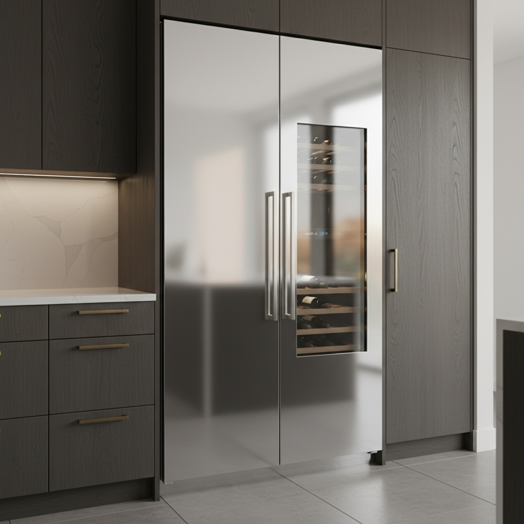 Premium Viking-style refrigerator and wine cooler in a modern kitchen